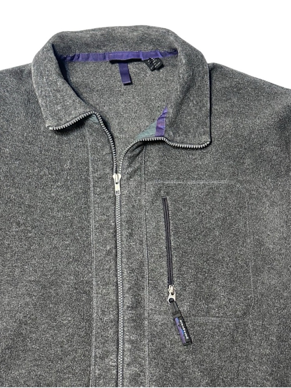 Patagonia Gray Fleece Zip-Up with Purple Accents